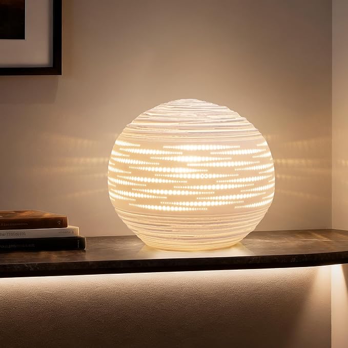RONDURE 8.7" Modern Ceramic Table Lamp, Modern Bedside Lamps for Bedroom, Living Room and Nightstand, White Translucent Ceramic Shade, Warm Ambient Lighting, Corded