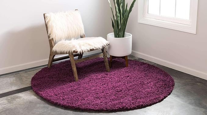 Unique Loom Solid Shag Collection Area Rug (8' Round, Eggplant Purple)