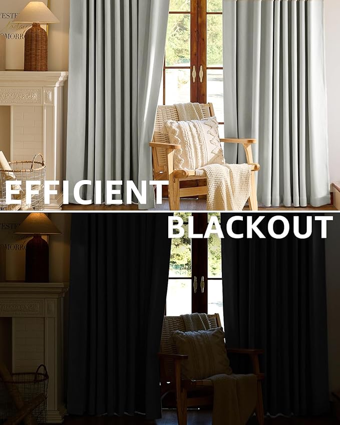 jinchan Chenille Blackout Curtains 108 Inches Long Light Grey Thermal Insulated Curtains for Living Room Bedroom 2 Panels Noise Reducing Drapes Back Tab Full Privacy Window Curtains 50x108 Inch