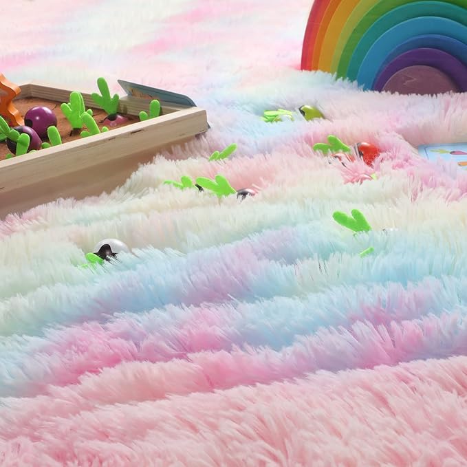 PAGISOFE 9x12 Rainbow Large Area Rug,Plush Rugs for Bedroom Girls,Shaggy Carpet for Kids Room,Fuzzy Nursery Rug for Baby's Toddler's Room,Clorful Room Decor for Teenage Pastel Princess Rug