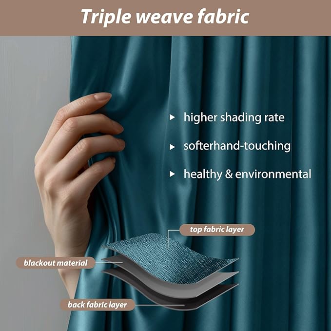 Room Divider Curtains with Ceiling Curtain Track Set Window Curtain for Bedroom,Living Room Total Blackout Thermal Insulated Privacy Ceiling Track Curtain W 12 × H 8 FT Azure Blue drape&Black track