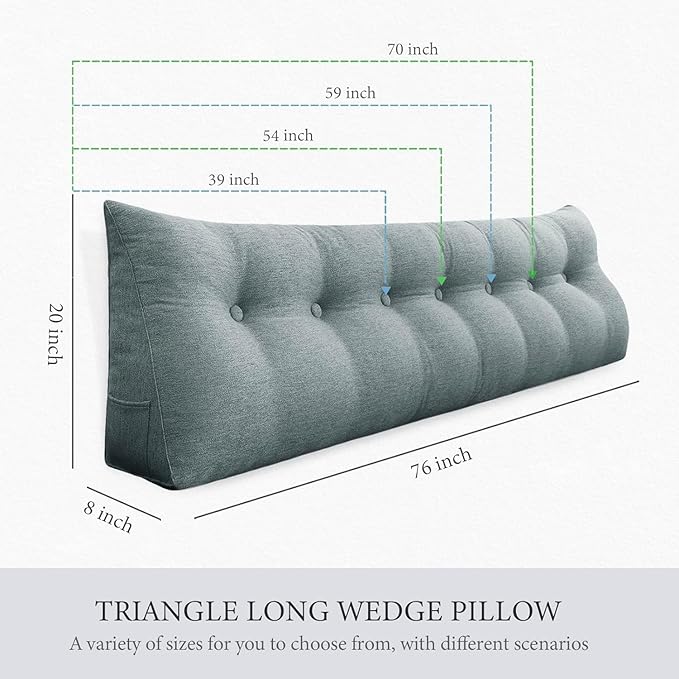 homecozy Wedge Headboard Pillow Dorm Room Reading Pillow Back Support for Sitting Up in Bed Bolster Lumbar Cushion Body Positioning Bedrest Gifts for Mom Cotton Linen 59in Gray Queen