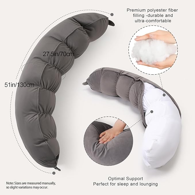 Peallow(Pat. Pend) – Long Round Body Pillow for Adults, Bolster Pillow for Sleeping, Soft and Supportive Pillow for Sleeping & Lumbar Support (Urban Grey, 39")