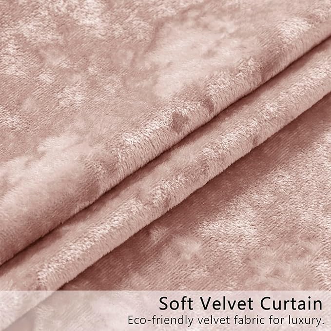 SMILETIME Pink Crushed Velvet Curtains 52x96 inch Luxurious Thermal Insulated Soundproof Drapes for Living Room Bedroom Office Soft and Durable Light-Filtering Window Treatments, 2 Panels