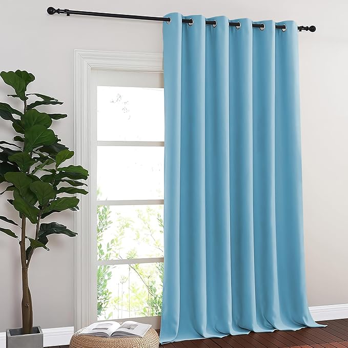 NICETOWN Room Divider Curtain 132 Inches Long, Wide Blackout Sliding Door Curtain for Bedroom, Room Darkening Privacy Window Curtain for Patio Door (1 Panel Set, Teal Blue, 80 x 132 Inch)