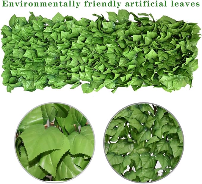 BYBAG Expandable Faux Ivy Fence Privacy Screen for Patio Outdoor Balcony Bedroom Decor,Artificial Light Green Leaves Wall Decoration Fencing Panel(Single Sided Leaves)