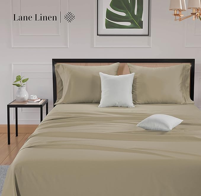 LANE LINEN 600 Thread Count Twin XL Sheets Set, 100% Mercerized Cotton Twin XL Bed Sheets Set with sily Touch Finish, Soft and Comfy Fully Elasticized Sateen Weave XL Twin Sheets Set - Linen