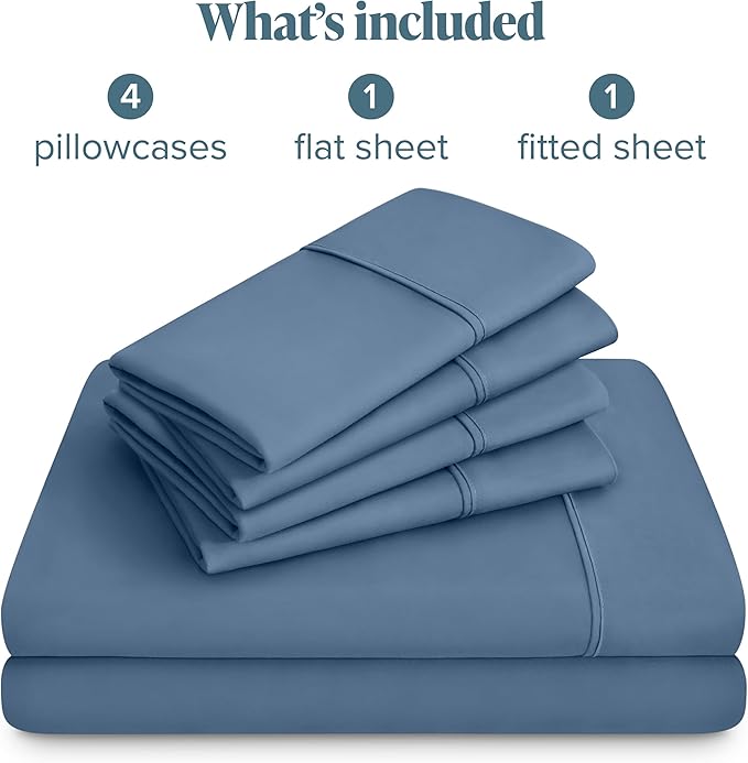 Bare Home Hotel Luxury Queen Sheet Set, Extra Soft - 6 Piece Set - Deep Pockets - Easy Fit - Cooling & Breathable - Wrinkle, Fade, Stain Resistant - Includes 4 Pillowcases (Queen, Coronet Blue)