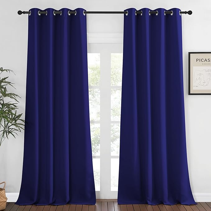 NICETOWN Blackout Window Curtain 95 inch Length - Room Darkening Thermal Insulated Grommet Large Window Treatment Light Blocking for Bedroom/Doorway (Navy Blue, 1 Panel, W52 x L90)