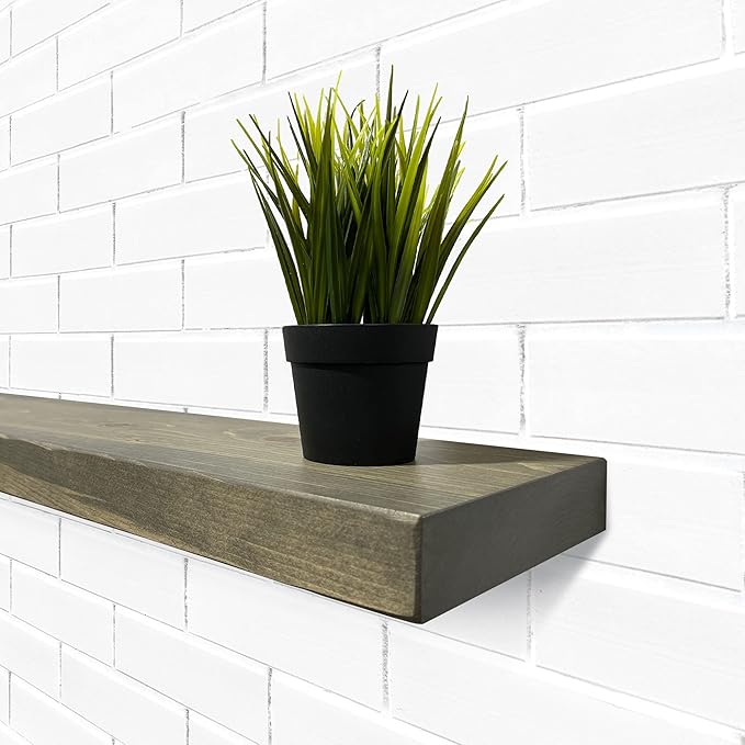 URBANDI, Rustic Floating Shelves, Set of 2, Hidden Bracket, Solid Wood, Heavy Duty, Wall Mounted Shelves, (Grey, 36Wx8D)