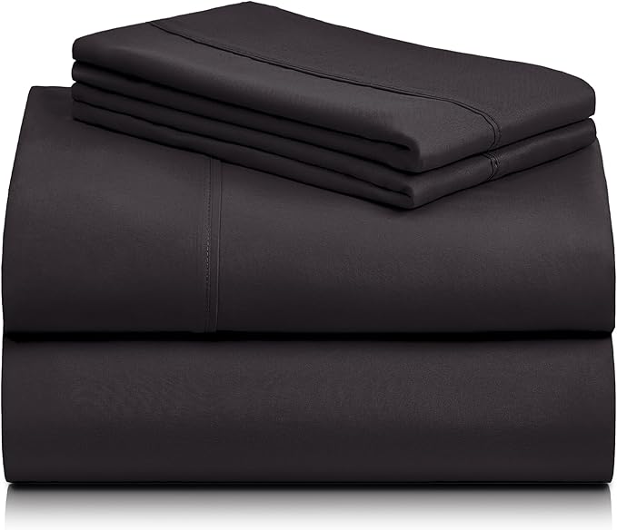 LuxClub 4 PC Full Sheet Set, Deep Pockets Wrinkle Free Cooling Bed Sheets Hotel Bedding for Women, Men, Kids & Teens, Includes 1 Fitted Sheet, 1 Flat Sheet and 2 Pillowcases-Black