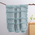 Ultra Soft Pre-Washed Warm Quilted Throw Blanket, Ruffle Fringed Blue Green Boho Decorative Throw, Stone Washed Chic Rustic Blanket for Sofa Couch Bed Chair, 50"x 60"