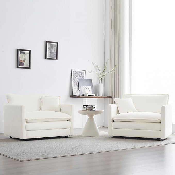 mikibama 41.4 Inch Single Seat Sofa, Chenille Comfy Deep Upholstered Couch Armchair with Toss Pillow for Living Room Bedroom Office Apartment, Beige