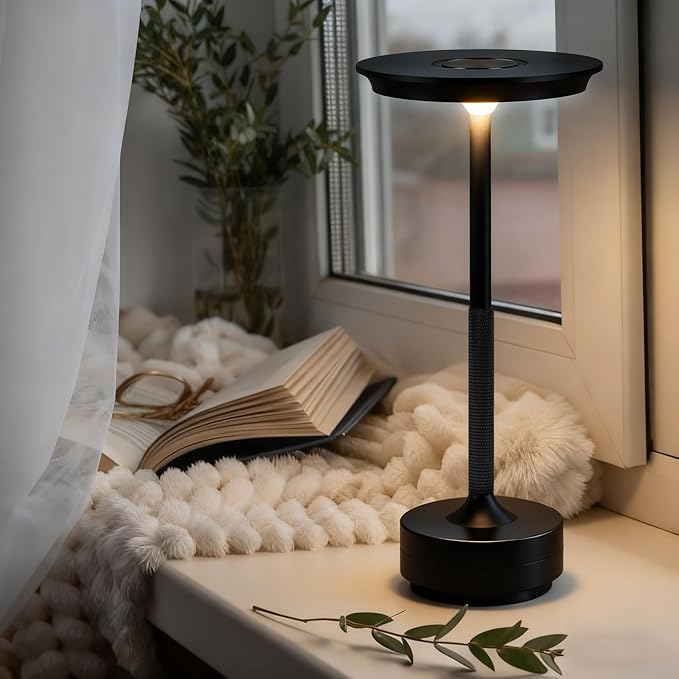 2 Pack Cordless Table Lamp Rechargeable, Portable Battery Powered USB Desk Lamp, 3 Color Dimming LED Table Light with Touch Control, for Bedroom/Restaurant/Office/Outdoor(Black)