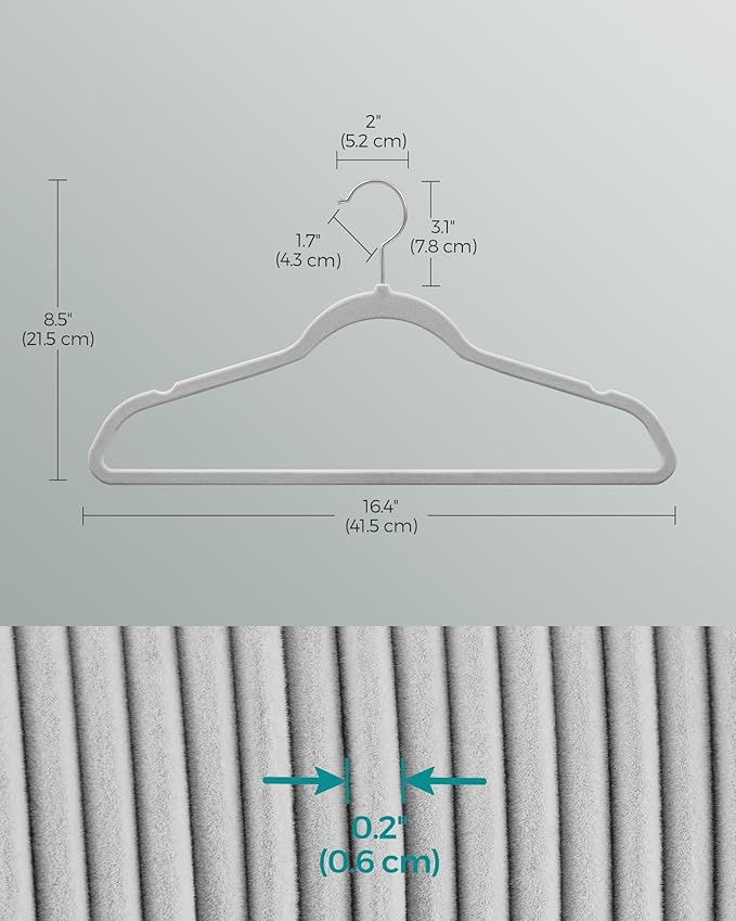 SONGMICS Velvet Hangers 60 Pack, Non-Slip Clothes Hangers with Silver-Colored Swivel Hooks, Slim Space-Saving for Closet, Heavy-Duty, Dove Gray UCRF036GD02S
