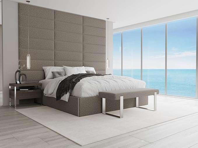 VANT Upholstered Bed Bench - Faux Merino Wool Brown - Brushed Nickel - Contemporary Modern, Bedroom Bench Seat, Hallway, or Entryway