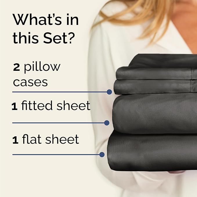 Twin 4 Piece Sheet Set - Cooling, Comfy & Breathable - Hotel Luxury Bedding, Includes Fitted Sheet for Women, Men, Kids and Teens - 1 Flat, 1 Fitted Sheet, 2 Pillowcases with Deep Pockets - Charcoal