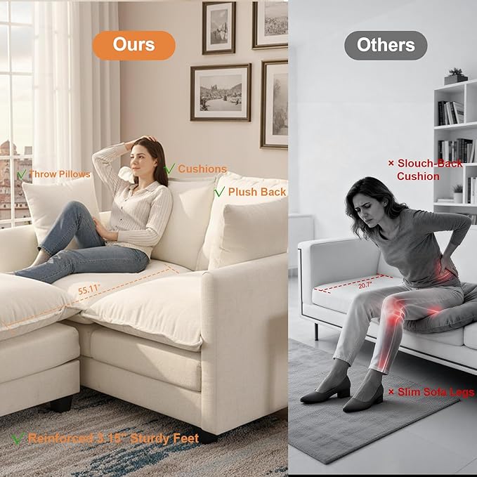 Loveseat Sofa with Ottoman, 50'' Modern L-Shape Cloud Couch Sofa Loveseat with 22'' Ottoman for Small Space/Apartment/Office/Living Room 8834-BEIGE-L