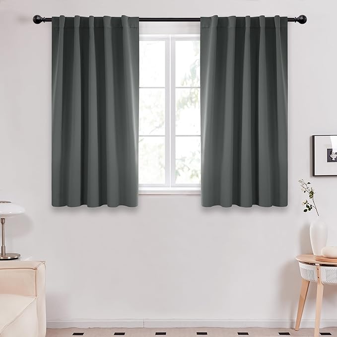 Deconovo Blackout Curtains, Thermal Insulated, W42 x L45 2 Panels, Back Tab, Machine Washable, Room-Darkening Drapes for Bedroom/Living Room Dark Grey