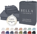 Bella Coterie 6 Piece Luxury Bamboo Viscose Split Top King Size Sheet Set | 34" Split for Adjustable Beds | 100% Organically Grown| Cooling | 18” Deep Pocket | 4 Pillowcases [Charcoal Grey]