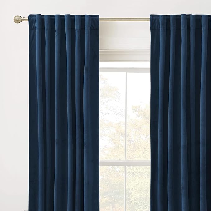 RYB HOME Velvet Curtains - Blackout Curtains for Living Room,Thermal Insulated Noise Reducing Panel Soft Luxury Vertical Sense Window Decor for Cottage Farmhouse, Navy Blue, W52 x L120 inch, 2 Panels