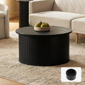 mopio Quin Tambour Round Circle Coffee Table with Storage, Drum Accent, Mid Century Modern, Wood, Fluted Center, Tea Table with Removable Lid, Living Room (Black Oak)