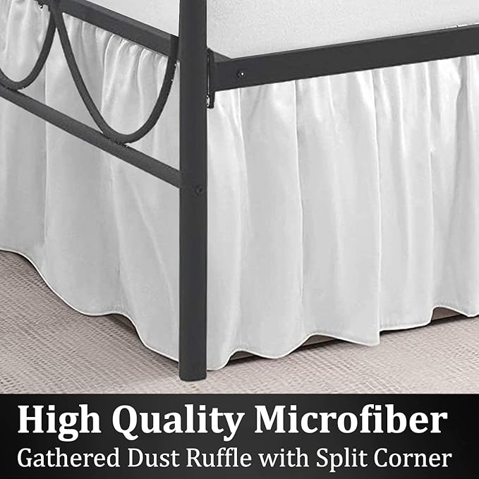 SKY BEDDINGS - King Size Ruffled Bed Skirt with Split Corners - 24 Inch Drop Dust Ruffle Bed Skirt with Platform Three Sided Coverage - 100% Microfiber, White