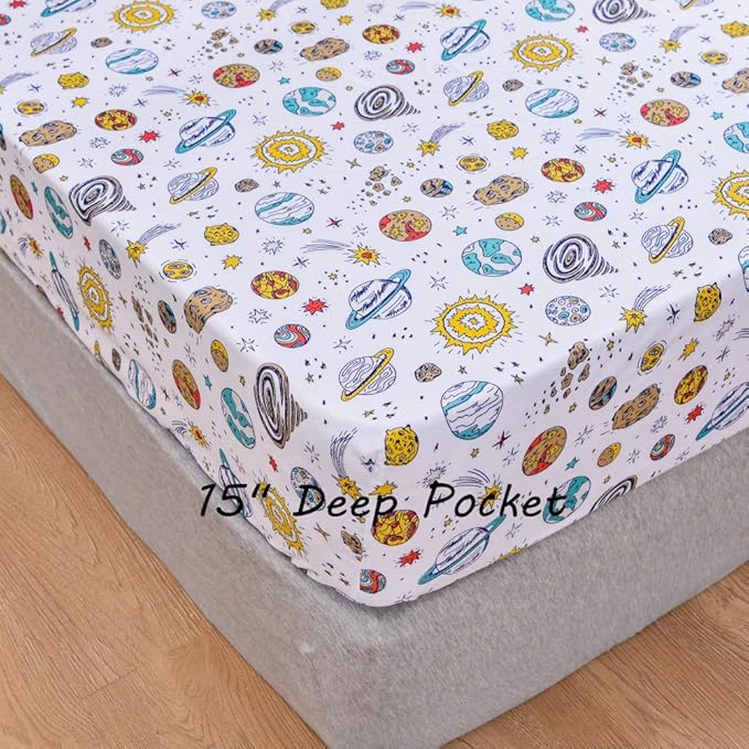 JSD Universe Planets Kids Sheet Set Full Size, 4 Piece Space Theme Microfiber Sheets Deep Pocket