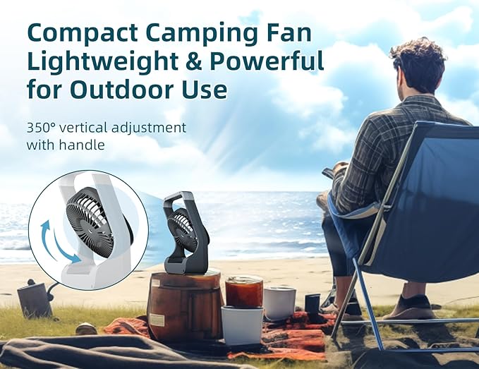 Svinkal Battery Powered Fan, 10000mah Portable Desk Fan with Timer, 3 Speeds, Whisper Quiet, 180° Rotation, Portable Fan for Office, Bedroom, Outdoor, Camping
