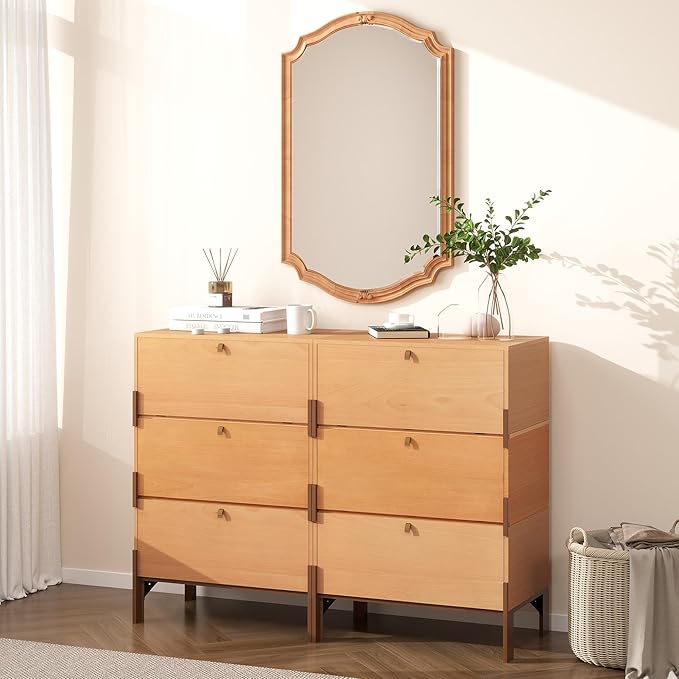 Stackable 3 Drawers Dresser, Customizable Chest of Drawers for Bedroom, Living Room, Dormitory, Easy Assembly Wood Furniture Cabinet, 24 inch Width Beech and Basswood Color Combo