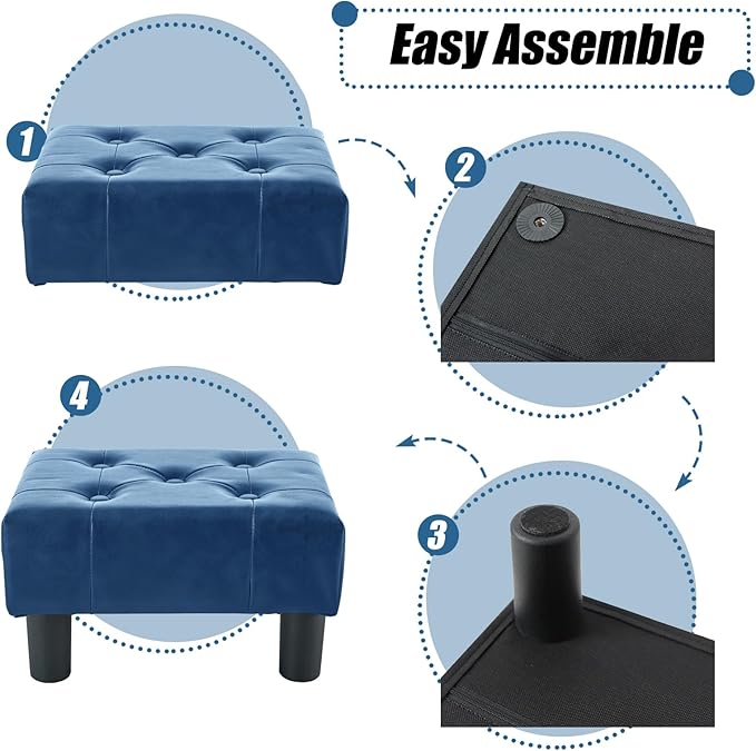 BRIAN & DANY Small Foot Stool, Leather Foot Stools with Legs, Stable Small Footstool for Living Room, Blue