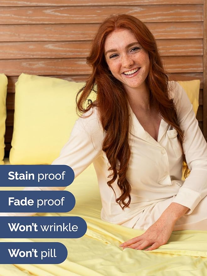 Extra Deep Queen Sheet Set - 6 Piece Breathable & Cooling Sheets - Hotel Luxury Bed Sheets Set - Easy & Secure Fit - Soft, Wrinkle Free & Comfy Sheets Set - Yellow Sheet Set with Extra Deep Pockets