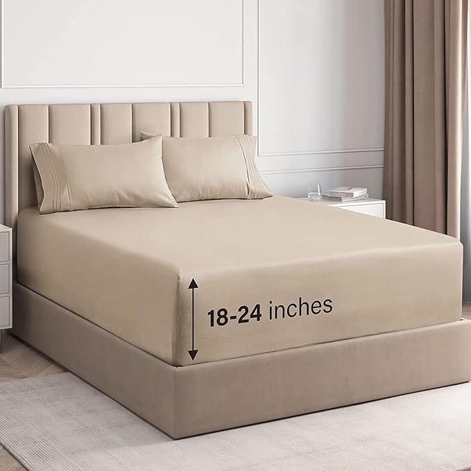 Extra Deep Twin Sheet Set - 4 Piece Breathable and Cooling Sheets - Hotel Luxury Bed Sheets Set - Easy & Secure Fit - Soft, Wrinkle Free and Comfy Sheets Set - Cream Sheet Set with Extra Deep Pockets