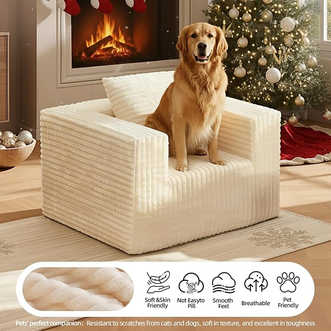 Single Cloud Sofa, Giant Bean Bag Chair with High Backrest & Wider Armrest, Foam Boneless Couch for Small Spaces, Comfy Furry Sofas with Pillows for Living Room, Bedroom, Apartment, Dorm, Office