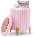 Mxfurhawa Round Ottoman Foot Stool with Storage and Metal Legs for Living Room Bedroom, Velvet Upholstered Footrest Stool Support 300lbs Modern Padded Seat Ottoman Coffee Table (Pink)