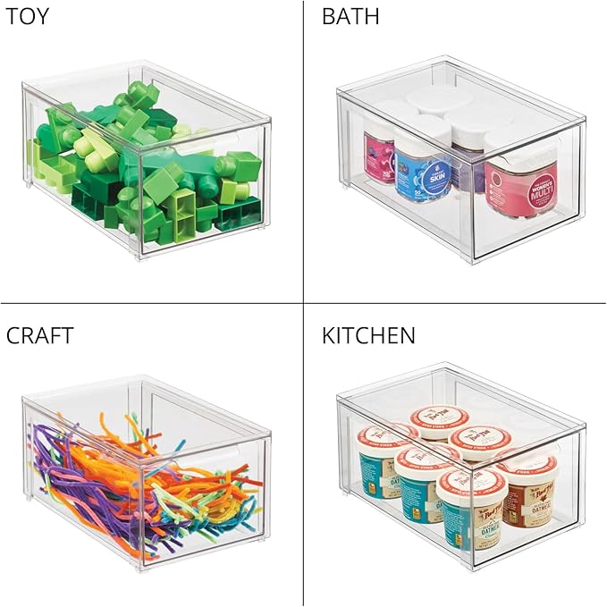 mDesign Plastic Closet Organizer Bin w/Pull Out Drawer - Stackable Storage for Closet - Organization for Shoes, Clothes, Bags, Totes, Small Linens, and More - Lumiere Collection - 2 Pack - Clear