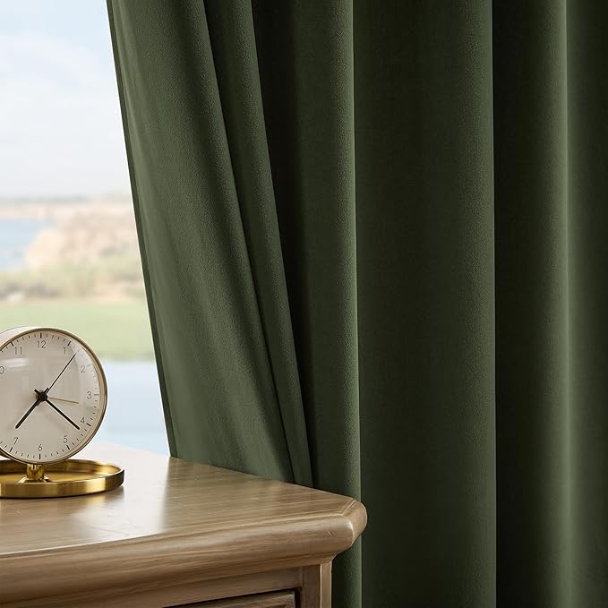 Joydeco Olive Green Velvet Curtains 102 inch Length 2 Panels, Luxury Blackout Rod Pocket Thermal Insulated Window Curtains, Super Soft Room Darkening Drapes for Living Room Bedroom,W52 x L102 inches