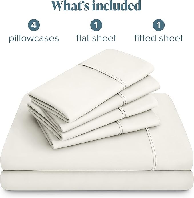 Bare Home Hotel Luxury Queen Sheet Set, Extra Soft - 6 Piece Set - Deep Pockets - Easy Fit - Cooling & Breathable - Wrinkle, Fade, Stain Resistant - Includes 4 Pillowcases (Queen, Cream)