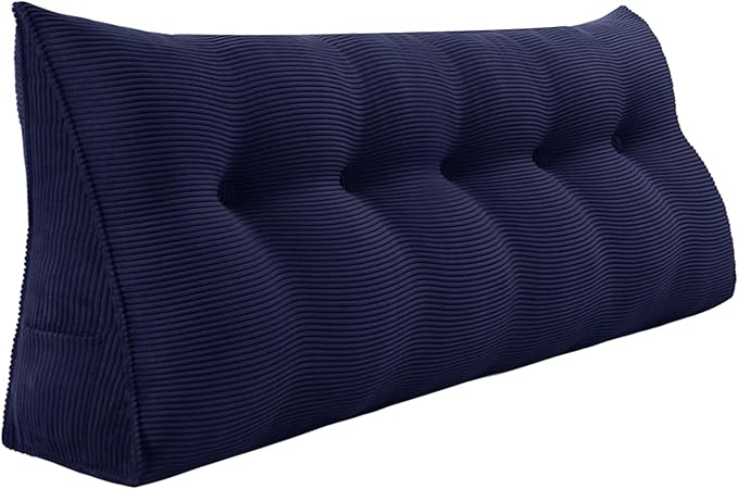 WOWMAX Wedge Pillow Headboard Queen Triangular Headboard Pillow Queen Bed Wedge Pillow for Headboard Bolster Pillow for Bed Daybed Pillows with Removable Cover, Corduroy(100% Cotton), Blue