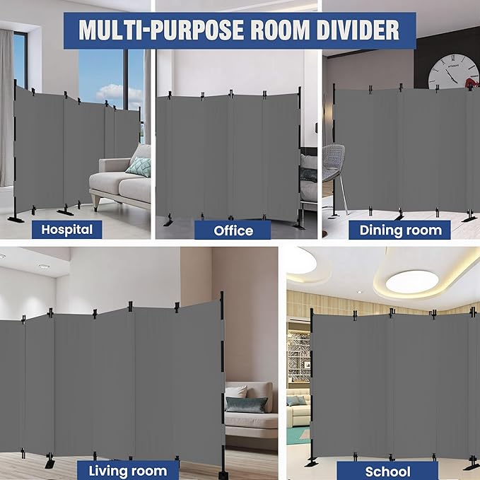 Room Divider, 6 Panel Upgraded Folding Privacy Screen, 132” Highly Secretive Separation with 4 Metal Feet, Partition Screen, Lightweight Freestanding Wall Divider Bedroom (Grey)