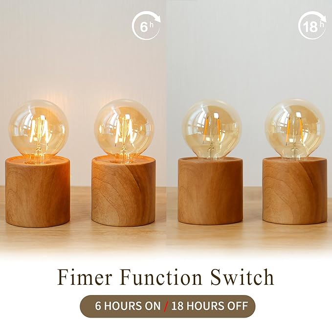 JHY DESIGN Set of 4 Wood Grain Table Lamp 6.5" Tall Cordless Lamp Light with Edison Style Bulb and 6 Hours Timer Battery Operated Lamp Great for Living Room Weddings Parties Patio Indoors Outdoors