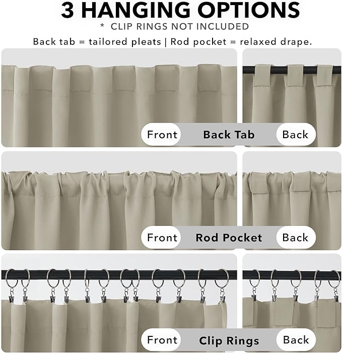 Deconovo Blackout Curtains, Thermal Insulated, W38 x L45 2 Panels, Back Tab, Machine Washable, Room-Darkening Drapes for Bedroom/Living Room Light Beige