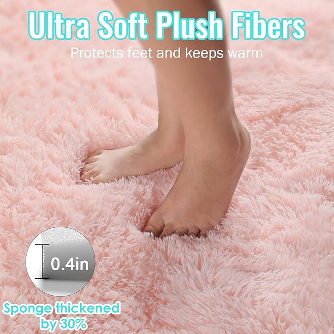 PAGISOFE Pink Fluffy Plush Area Rug 5x8, Kids Shag Rugs for Bedroom Girls, Living Room, Pastel Carpet Nursery Floor Girls Dorm Rug, Plush Soft Kids Rug for Room Decor Aesthetic Kawaii Pink Rugs