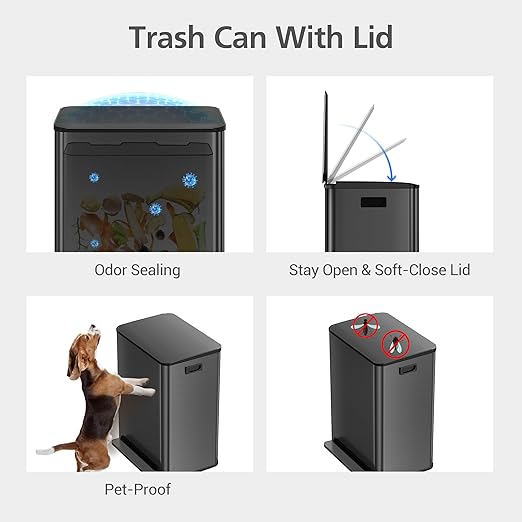 GarveeHome 60 L/16 gal Kitchen Trash Can,2×8 gal Pedal Trash Bin with Removable Baskets,Stainless Steel Garbage Can for Kitchen Office Restaurant School Hospital