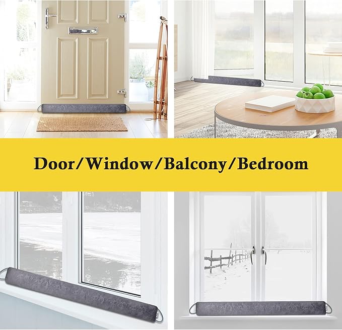 fowong Door Draft Stopper 38 Inch Weighted Under Door Draft Blocker Soundproofing Guard Wind Blocker with Hook Tapes for Easy Install, Grey