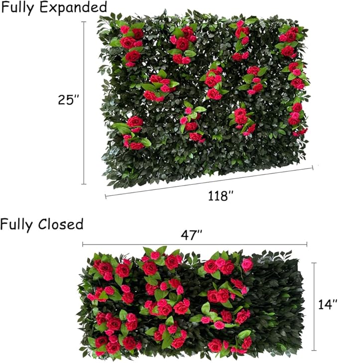 Sumery Expandable Fence Privacy Screen for Balcony Patio Outdoor,Decorative Faux Ivy Fencing Panel,Artificial Hedges (Single Sided Leaves) (4, Branches -Red Rose)