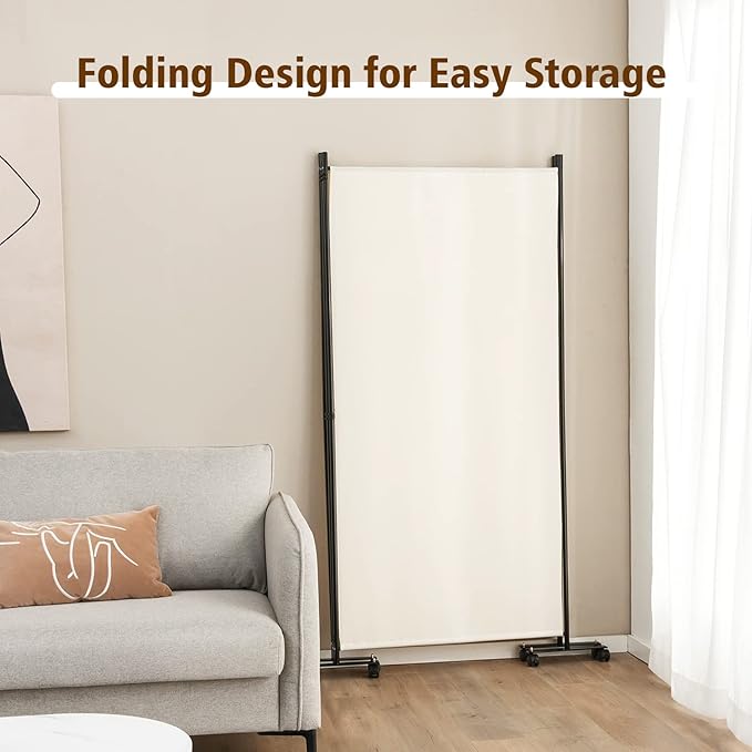 GOFLAME 3 Panel Folding Room Divider, 6FT Rolling Privacy Screen with Lockable Wheels, Portable Room Partition Screen, Freestanding Wall Divider and Separator for Home Office, White