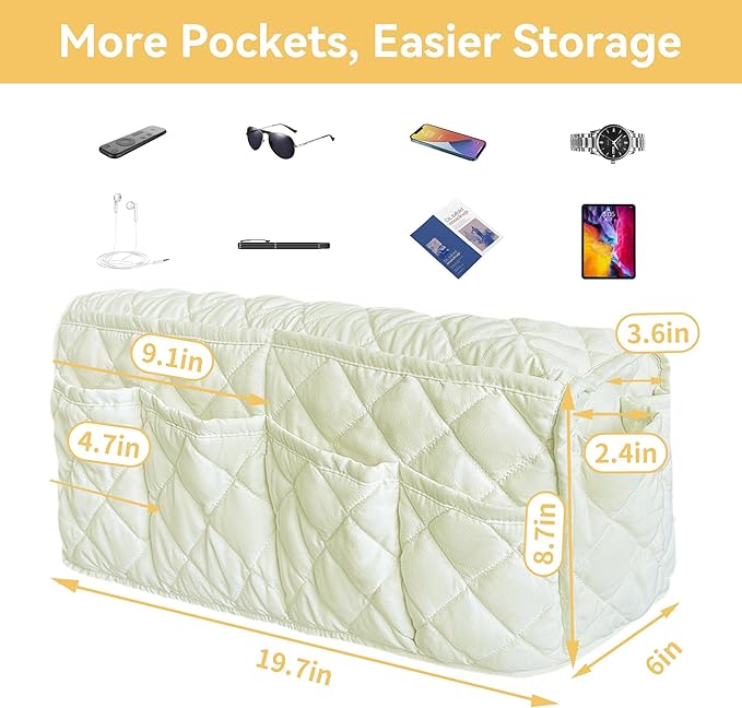 MEHIDFY Armchair Caddy, Waterproof Sofa Armrest Organizer, Non Slip Recliner Organizer, Remote Holder for Recline, Recliner Caddy with 14 Pockets Storage for TV Remote, Phone, Magazine (White)