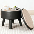 FIMIVIBI Small Foot Stool Ottoman with Storage, Faux Leather Ottoman Foot Rest for Couch, Round Footstool Ottomans for Living Room (Black)