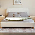 Queen Size Cloud Bed Frame, Soft Boucle Bed Frame with Adjustable Headboard, Solid Wood Legs, Rounded Corners Design & Easy Assembly – Modern Platform Bed,Cream